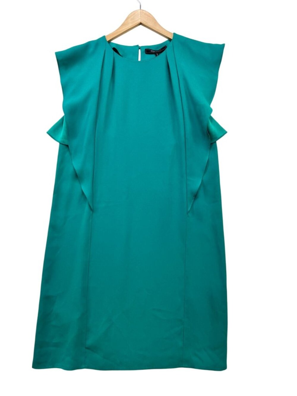 NWT BCBGMAXAZRIA Womens Susi Side-Ruffle Shift Dress Size XS Teal Knee Length